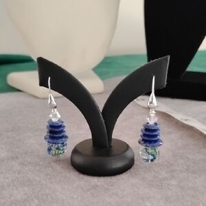 Hand Crafted Elegant Lapis and Silver Tree Earrings